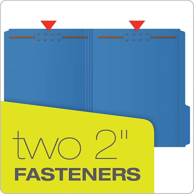 Pendaflex Fastener Folders, 2 Fasteners, Letter Size, Blue, 1/3 Cut Tabs in Left, Right, Center Positions, 50 per Box (22040GW) (Pack of 5)