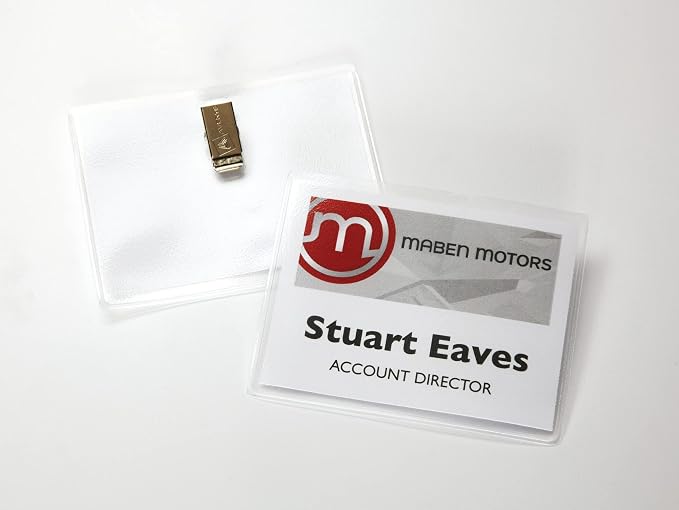 Avery® Customizable Name Badges, Clip Style, 3" x 4", Clear Name Tag Holders, White Laser/Inkjet Printable Inserts, 50 Total (74536)