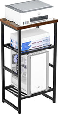 Industrial 3 Tier Printer Stand, Home Printer Wood Table with Wire Storage Shelf for Scanner Fax Machine, Heavy Duty Metal, Rustic Brown with Burly Wood Board