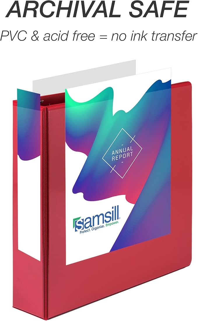 Samsill Durable 2 inch 3 Ring Binder, D Ring Binder, 100% Recycled Chipboard, Red, 4 Pack