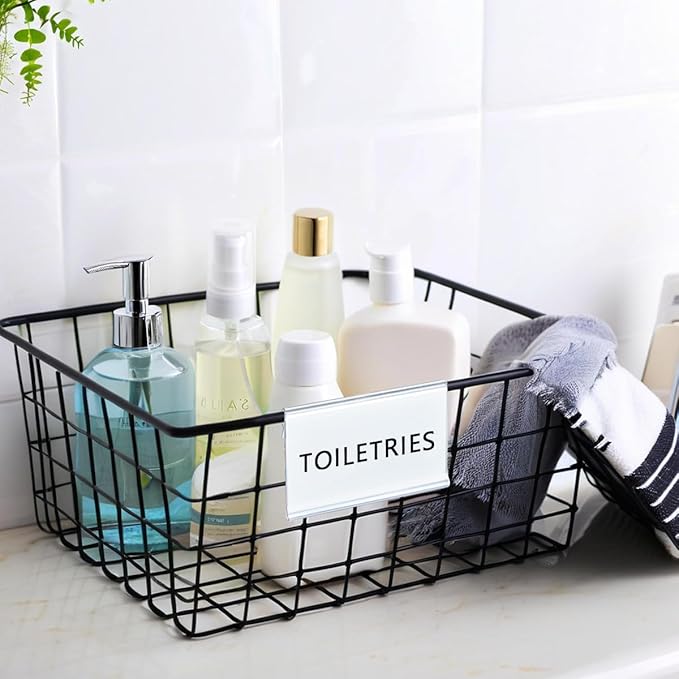 Diteje 20 Pack Plastic Wire Shelf Label Holder,Shelving Rack Retail Sign Hook Labels Clip On with Paper Inserts, 3.94x1.50inch