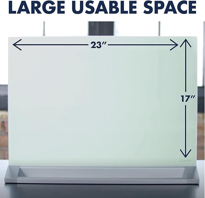 Quartet Glass Whiteboard Desktop Panel, Magnetic, 17" x 23", Dry Erase Surface, Includes Accessory Trays, 1 Marker and 2 High-Power Magnets, White (GDP1723W)