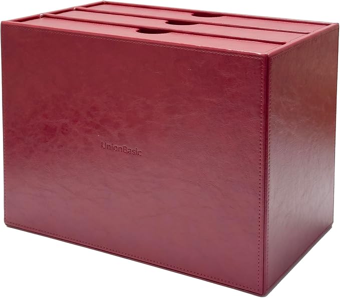 UnionBasic Document Organizer, 3-Drawer File Cabinet Document Storage Box, Office Desktop Filing Organizer, Burgundy | Document Storage Box, Office Desktop Filing Organizer, Printed Oil Faux Leather