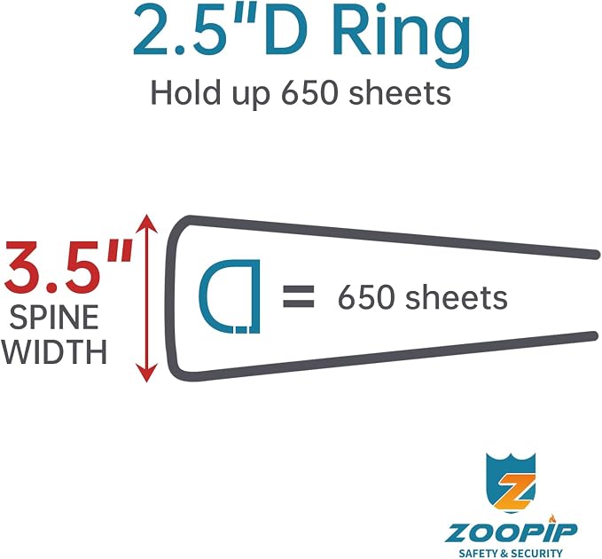Fireproof 3 Ring Binder with Zipper, 2.5" D Rings Holds 650 Sheets | Fits Letter Size,Compatible with Clear Page Protectors,Built-in Net Pouch Pen Holder,Portable Safe Storage,1 Pack,Black