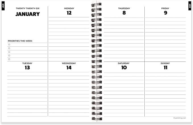 TF Publishing 2026 Maxine Medium Weekly Monthly Planner with 12-Month Calendar Grid, Goals and Task Trackers - Weekly Schedule Planner w/Priority List Section and Stickers - 6.5in x 8in