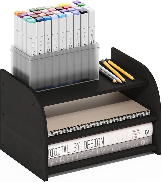 Furinno Classic Desk Organizers and Accessories, 3-Tier Monitor Riser, Office Organization, Desk Top Book Shelf, for Office Supplies, Desk Utilities, Espresso