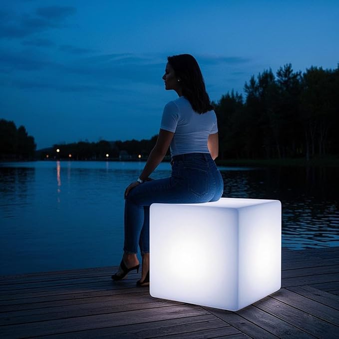 Mr.Go 20-Inch LED Cube Light, Large RGB Lighted Cube Table Glowing Chair | 16 RGB Color Changing, 350lbs Load Multi-use Cube Seat & Side Table, IP65 Waterproof, Indoor & Outdoor Patio Pool Party Decor