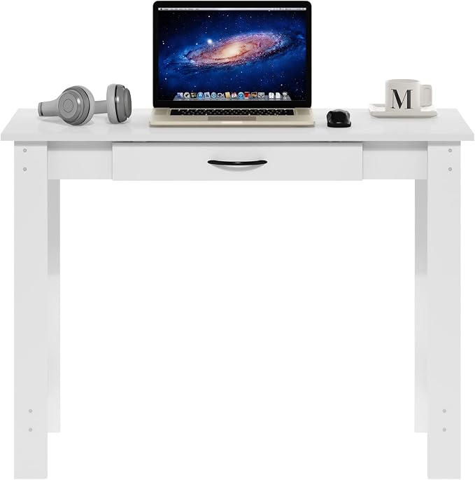 Furinno Jaya Writing Desk with Drawer, White | Computer Desk with H-legs, Writing Desk, Office Desk for Home Office, Study Room, Dorm, Bedroom