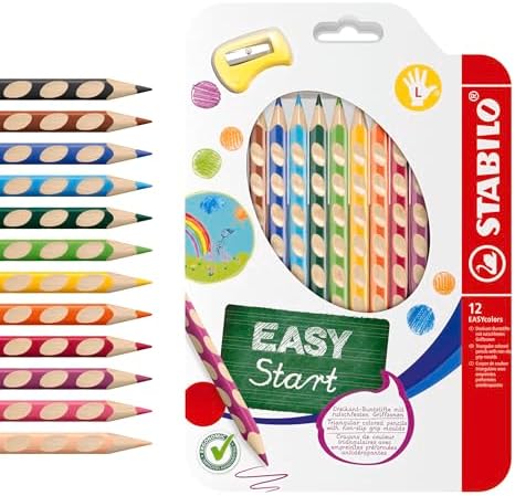 Ergonomic Coloring Pencil - STABILO EASYcolors - Left-Handed - Pack of 12 - Assorted Colors with Sharpener