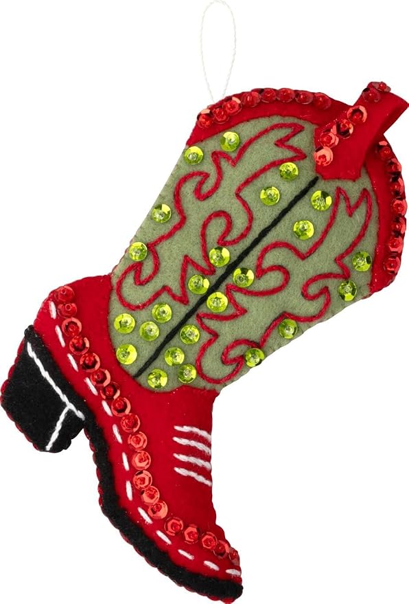 Bucilla Felt Applique 4 Piece Ornament Making Kit, Boots and Bling, Perfect for DIY Arts and Crafts