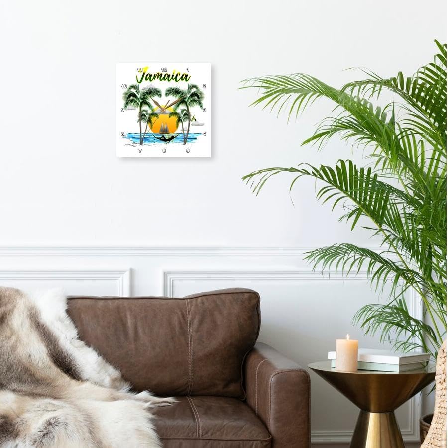 3dRose Wall Clock Silent - 10 inch - Man on The Beach in Jamaica Watching The Sunset Over The Ocean - Creative Studios – Jamaica
