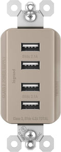 Legrand Radiant Quad USB 4.2A Type A Decorator Outlet Nickel | Pass & Seymour Convinent USB Charging, Multi Port USB for Phones and Tablets, Child Safe, 4 Ports