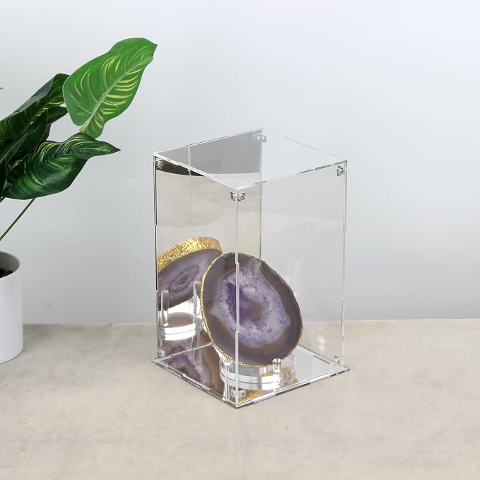 6x6x10Inch Assemble Clear Acrylic Box with Mirror Back and Base | Removable Display Case with Lid for Collectibles, Countertop Decorative Storage Box for Display Action Figures Jewelry