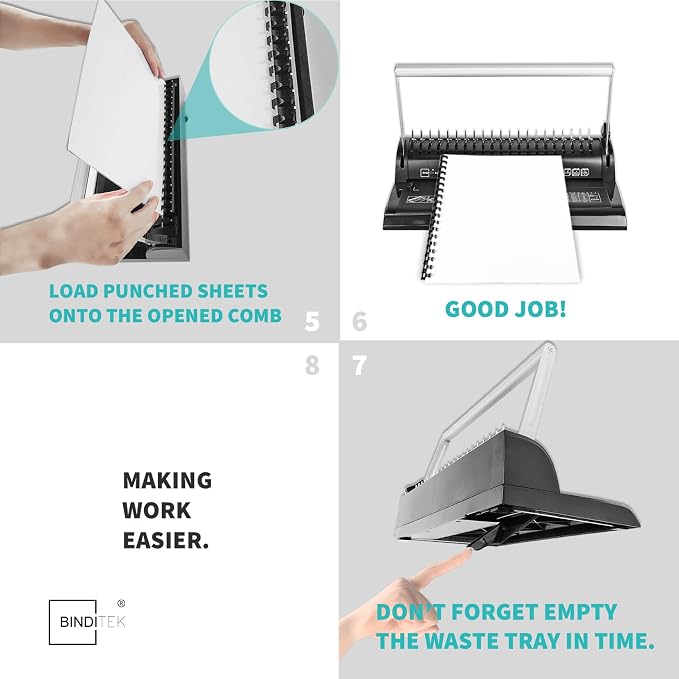 Binditek Binding Machine, 19Hole, 145 Sheets, for Letter Size, Fixed Margin | Comb Binding Machine, Punch 6-8 Sheet, 145 Sheets, Comb Binder Machines with 30 Pcs 1/2" Binding Combs, for Letter Size