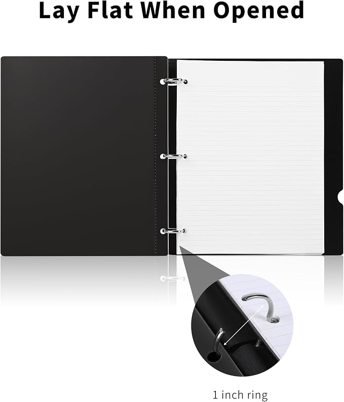 360 Degree Pivotable Binder, Upgraded 3 Ring Binder 1 inch, Flexible Binders 3 Ring, Foldable Three Ring Binders- Black