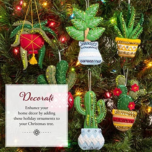 Bucilla Felt Applique 6 Piece Ornament Making Kit, Holiday House Plants, Perfect for DIY Arts and Crafts, 89634E