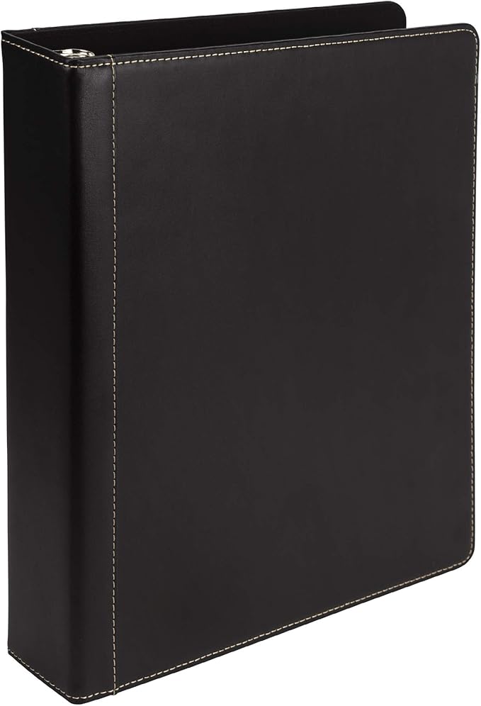 Samsill 1.5 Inch 3 Ring Binder, Leather, Black with Contrast Stitching, 8.5 x 11 Inch, 3 Rings, Notebook Binder, Portfolio Organizer, Planner, Journal