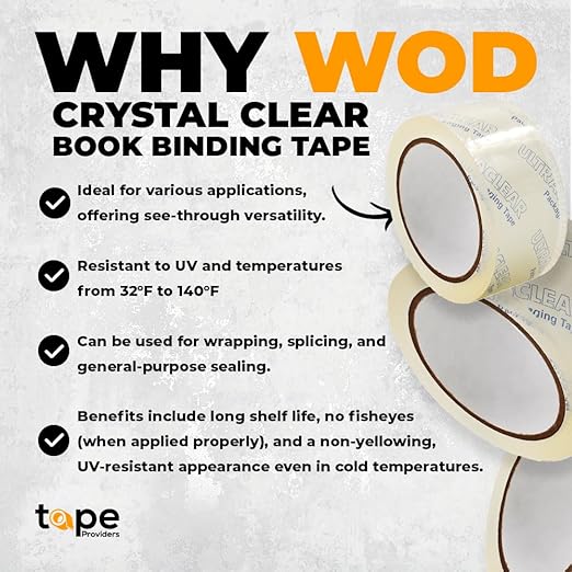WOD CST22CC Crystal Clear See-Through Packing Tape – 2 inch x 110 yds. for Carton Sealing Mailing, Shipping, and Protection, Label Covering, Lamination, and Outdoor Uses.