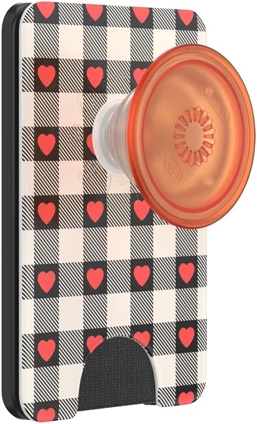 PopSockets Phone Wallet for MagSafe with Grip- Heartbreaker | PopWallet, Holds 3 Cards, Magnetic, Removable, Secure, Checkered, Heart, Valentines