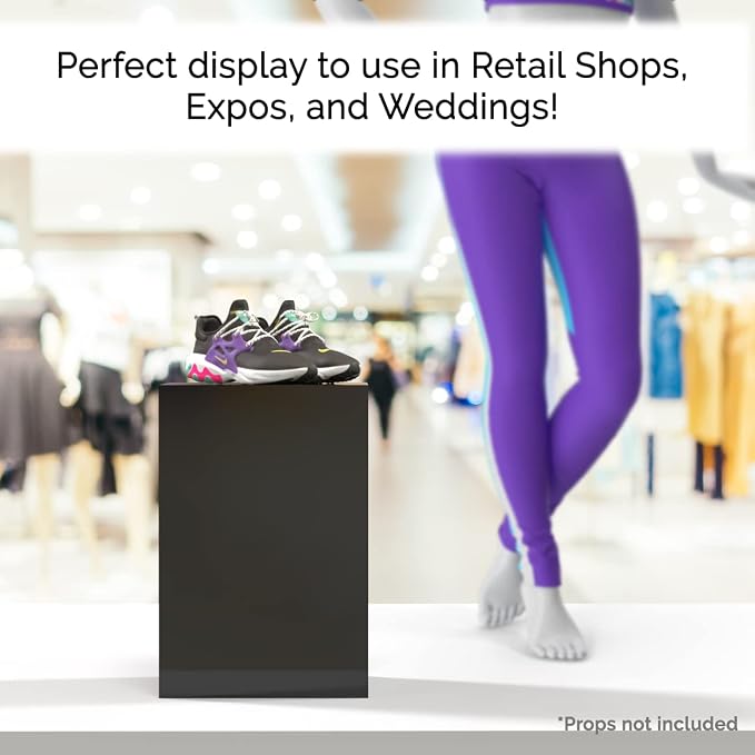 4 Pack Display Riser Box Tall Glossy Black Acrylic 12" x 12” x 19” No Lids Hollow Pedestal 5 Sided Retail Merchandise Trinkets Flower Tower Bin Elevated Multi Use Showcase by Marketing Holders