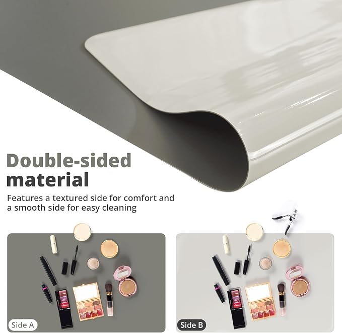 LovePads Makeup Mat for Vanity, 16" x 32" PVC Desk Mat & Dresser Cover Top | Waterproof Desk Protector, Vanity and Desk Accessories; Wipes Clean, Ideal for Writing, Nail Art, Craft Table, Dark Grey+Grey