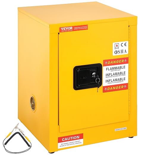VEVOR Flammable Cabinet 17" x 17" x 22", 12 GalCold-Rolled Steel Flammable Liquid Storage Cabinet, Explosion Proof with 1 Adjustable Shelf 1 Door for Commercial Industrial Use, Yellow