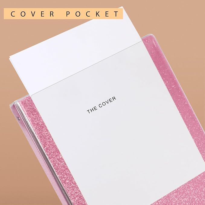 NatureTouch 3 Ring Binder, Glitter 1 Inch Organizer (10.5'' x 11.5'') Holds 8.5’’ x 11’’ Letter Size 300 Pages, Waterproof Durable View Binder, 1 Pack, Crystal Pink
