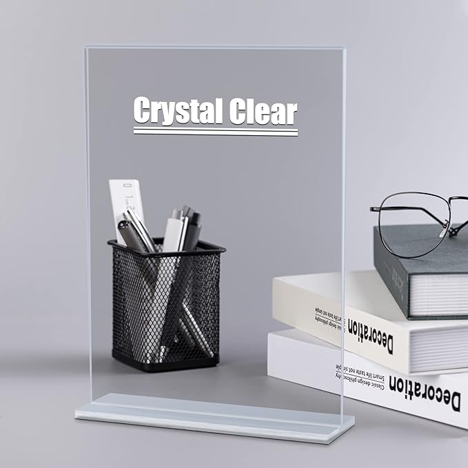 xydstay 12pack Acrylic Sign Holder 8.5 X 11, Vertical T Shape Clear Plastic Paper Sign Holder, Menu Holder Display Stand, FLyer Table Sign Holder for Restaurant, Office, School, Store and Home Use