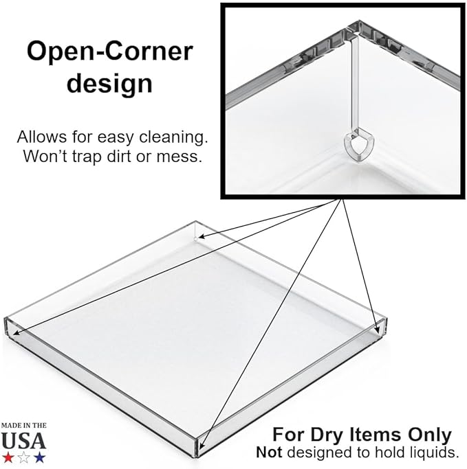Clear Acrylic Organizer Tray, 8 x 12 Low-Profile Display & Vanity Tray – BPA-Free, Bathroom, Desk, Decor & Serving (Dry Use Only) - Made in USA