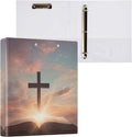 Prayer Bible and Cross Religious Binder 3 Ring 1.5 Inch Binder with Clipboard&Pockets, Hardcover Binders Heavy Duty Large File Folder for Office School Supplies - Holds 200 Sheets