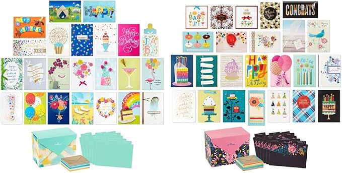 Hallmark Pack of 24 Handmade Assorted Boxed Greeting Cards, Watercolor & Pack of 24 Handmade Assorted Boxed Greeting Cards, Modern Floral