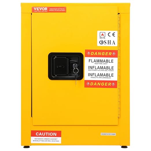 VEVOR Flammable Cabinet 17" x 17" x 22", 12 GalCold-Rolled Steel Flammable Liquid Storage Cabinet, Explosion Proof with 1 Adjustable Shelf 1 Door for Commercial Industrial Use, Yellow