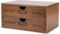 Flexzion Wooden Storage Box with 2 Drawers, Vintage Desktop Organizer | Compact Desk Organizer with Drawers for Office Supplies, Mail, Crafts and Vanity Items; 9.6 X 6.6 X 4.9 In; Fully Assembled