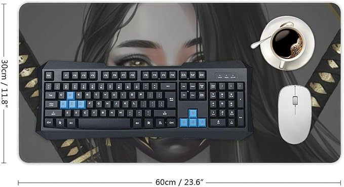 Large Mouse Pad Gaming Aesthetic Anime Girl Japanese Samurai Portrait Big Computer Desk Mat Desk Pad for Keyboard and Mouse Mat Non-Slip Base 30x60cm