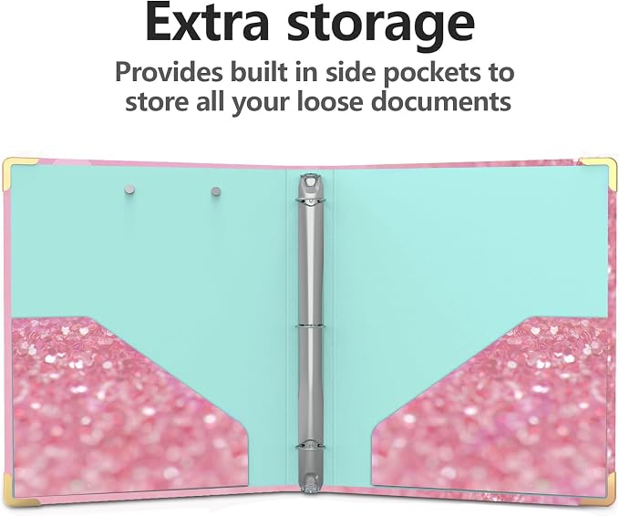3 Ring Binder 1 Inch Round Rings for Letter-Size Paper with Profile Clipboard, Cute Three Ring Binders Folders Organizer for Office School Supplies(Stay Positive)
