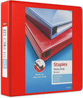 Staples Heavy-Duty 2-Inch D-Ring View Binder, Reinforced Spine, Holds Up to 450 Sheets, Red, for Office & School