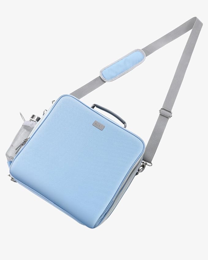 Zipper Binder 3 Inch D-Ring 3 Ring with Water Bottle Holder | Binder with Strap for School/Office, 700 Sheet Capacity-Multiple Pockets, Fit for 13" Tablet/Laptop, Baby Blue