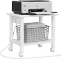TUTOTAK Printer Stand, 2 Tier Rolling Printer Cart with Charging Station | Small Under Desk Printer Table with Wheels for Small Space, Office, Home, White PS01BW001