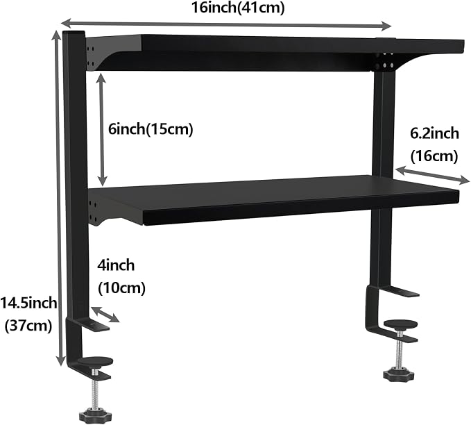Clamp On Desk Shelf, Above or Under Office Desktop Shelves,Desk Attachment Shelf,Clip On Table Extension, Desk Extender Organizer Shelving for Gaming Organization Accessories