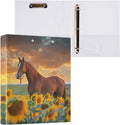 3 Ring Binder Sunflower Horse 1.5 Inch Three Ring Binder | Cute Binder with 3 Storage Pockets for Women School Office Supplies