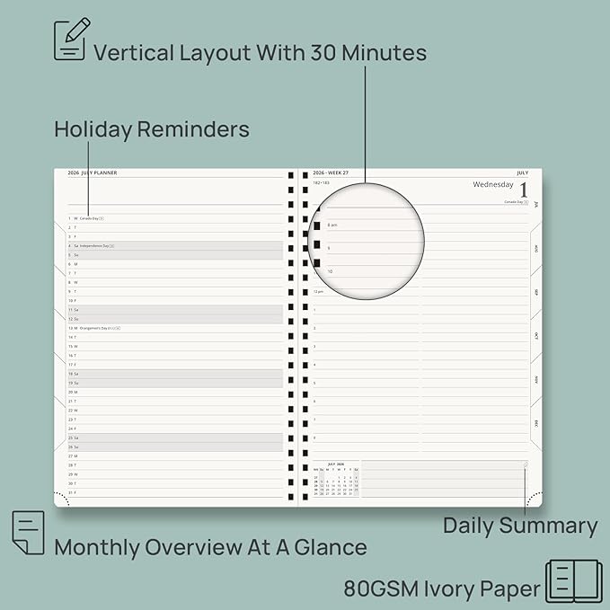 POPRUN 2026-2027 Daily Planner One Page Per Day, 8.5" x 12", Day Planner