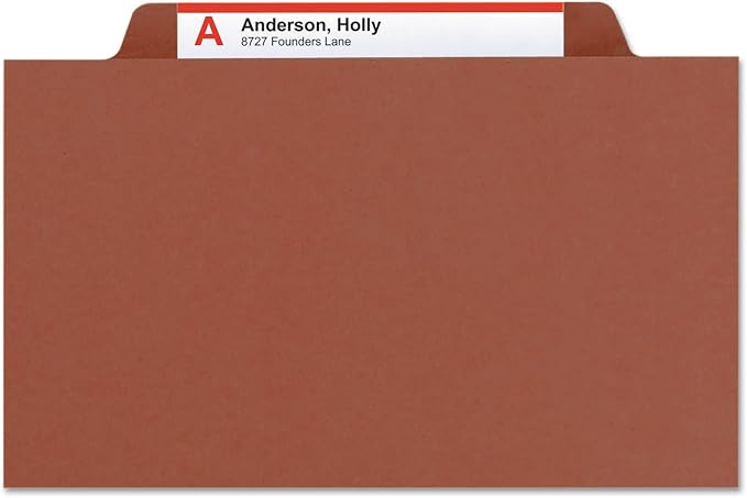 Smead Pressboard Classification File Folder with SafeSHIELD Fasteners, 1 Divider, 2" Expansion, Legal Size, Red, 10 per Box (18775)