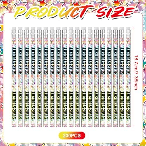 Tenceur 200 Pcs Star Student Motivational Pencils with Erasers Bulk 7.3 Inches Student Incentives Recognition Education Award Prize for Teacher School Classroom Reward Supplies