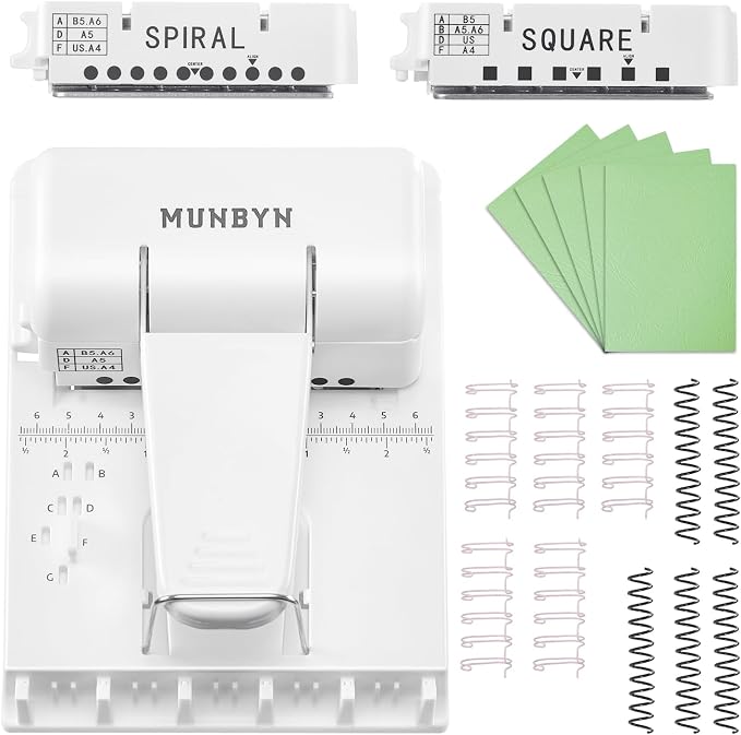 MUNBYN Multi Binding Machine with 2 Detachable Heads(Round & Square), White | DIY Small Book Binder for Notebooks, Calendars, Albums, Journals at Home, School, Office