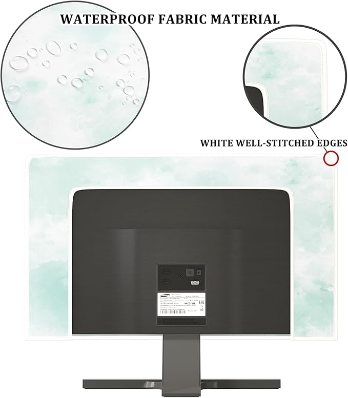 Baocicco Abstract Watercolor Waterproof TV Display Screen Cover 50, 51, 52 Inch Cyan Marble Dip Dyeing Dust Proof TV Covers for Television Screen Anti-Static Dustproof Protective，Mint Green