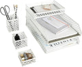 BLU MONACO | White Desk Organizer Set | 6 Piece Metal Desk Organizer with Pen Cup, Accessory Trays, and Letter Trays | Desk Organizers and Accessories for Office