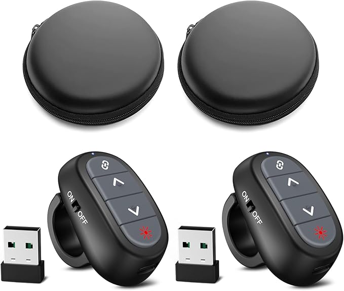 (2 Units) Presentation Clicker PowerPoint Wireless Presenter Remote: Laser Pointer Finger Ring Computer Project Power Point PPT Clicker for Laptop Office, Slideshow Google Slide Advancer Rechargeable