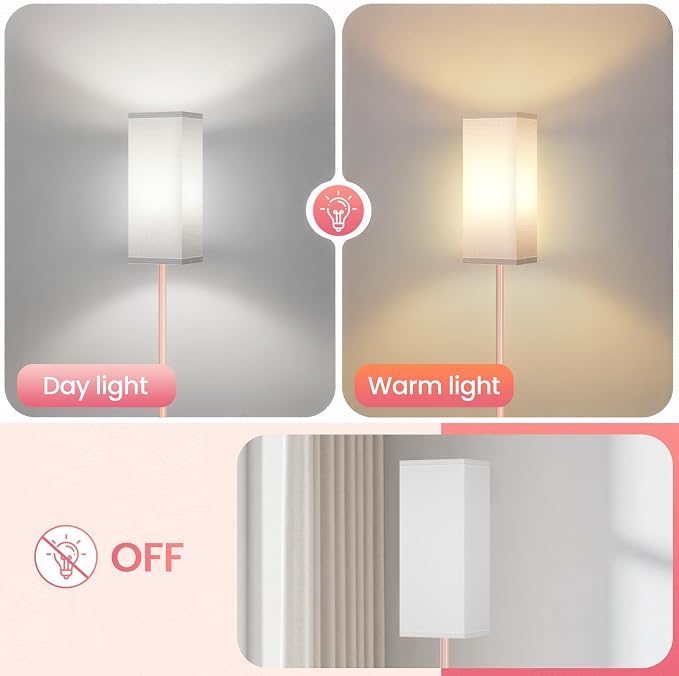 Floor Lamp, Pole Lamp with Foot Switch, Modern Standing Lamp Shade, Minimalist Freestanding Lamp (Bulb Not Included), for Living Room, Bedroom Office ETL Listed, Pink and White PCW07LD05
