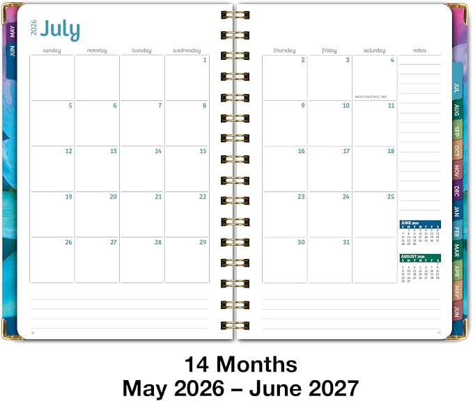 HARDCOVER Academic Year 2026-2027 Planner: 14 Months (May 2026 Through June 2027) 5.5"x 8" Daily Weekly Monthly Planner Yearly Agenda. Bookmark, Pocket Folder and Sticky Note Set (Rainbow Petals)