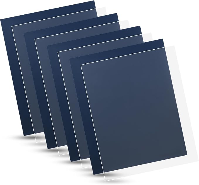 HOUYEE 100 Pack Binding Covers and Backs Set, 8.5x11 Inches, Letter Size | 50Pcs 12Mil PET Ultra Clear Binding Covers, 50Pcs 12Mil Navy Blue Plastic Sand Texture Polycovers, For Office School